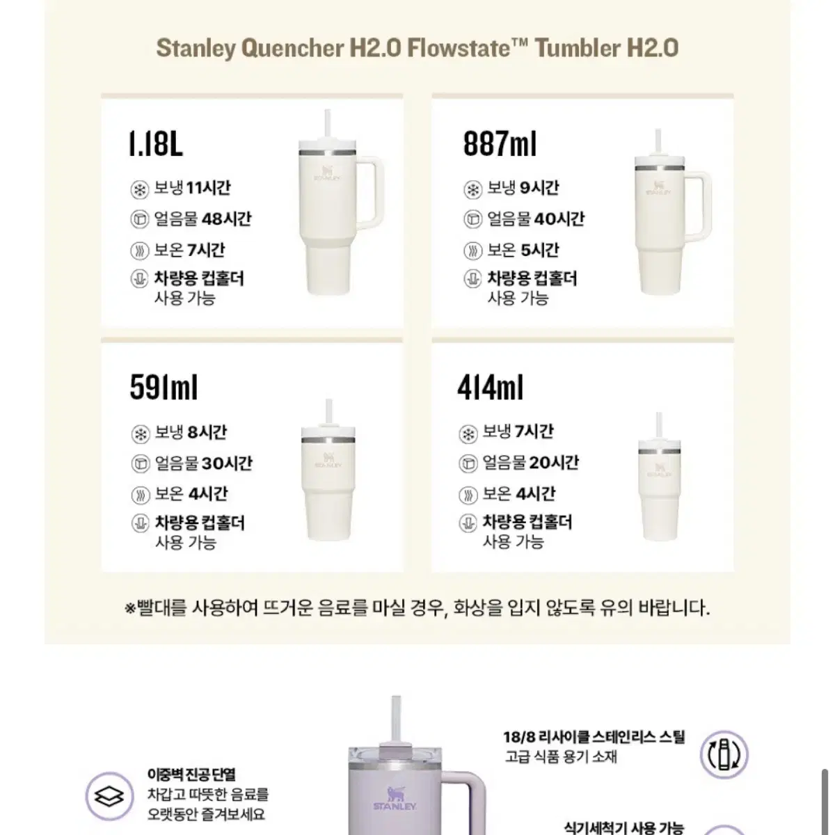 스탠리 퀜처 H2.0 플로우스테이트 텀블러 887ml 크림 2.0