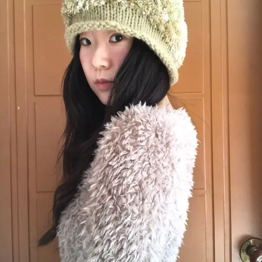 vintage green fur beanie