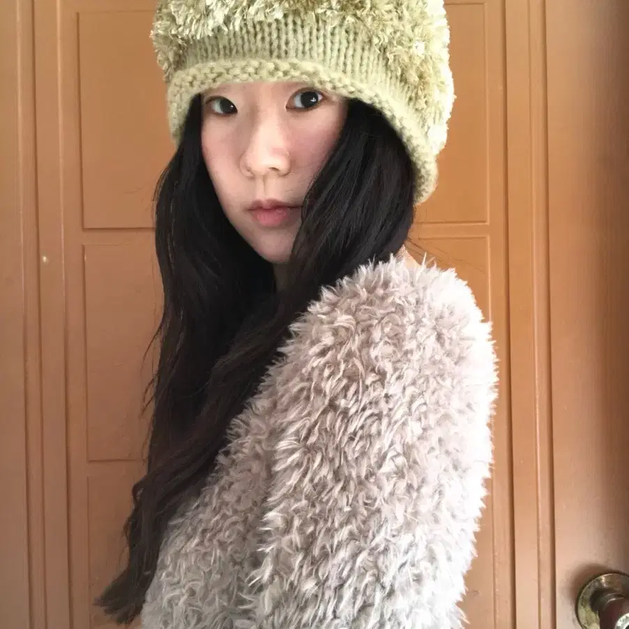 vintage green fur beanie