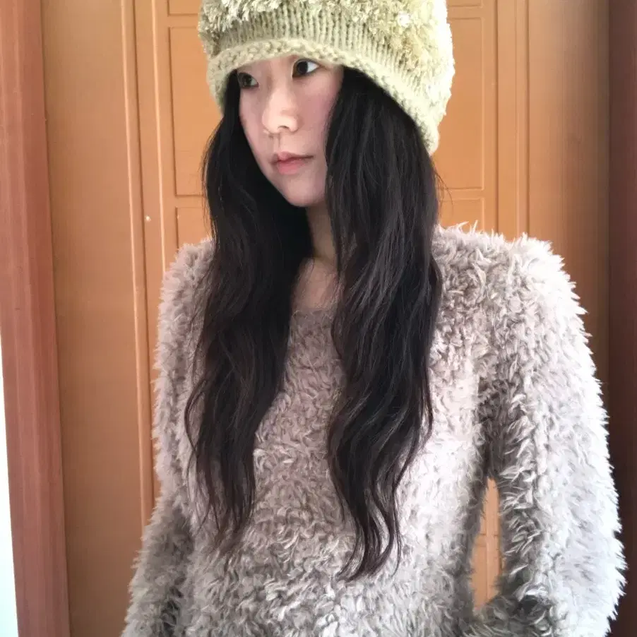 vintage green fur beanie