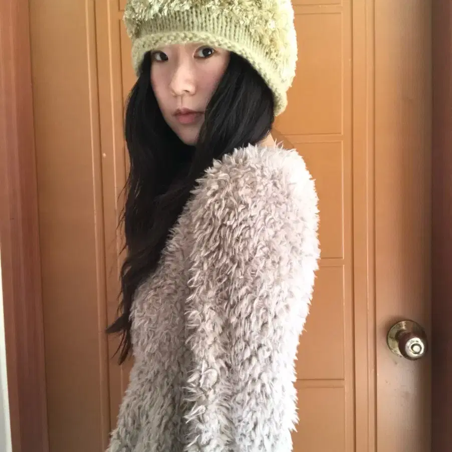 vintage green fur beanie