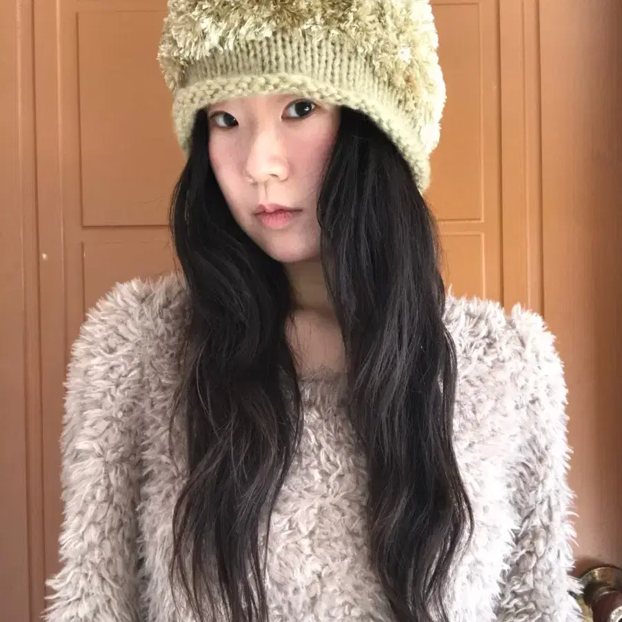 vintage green fur beanie