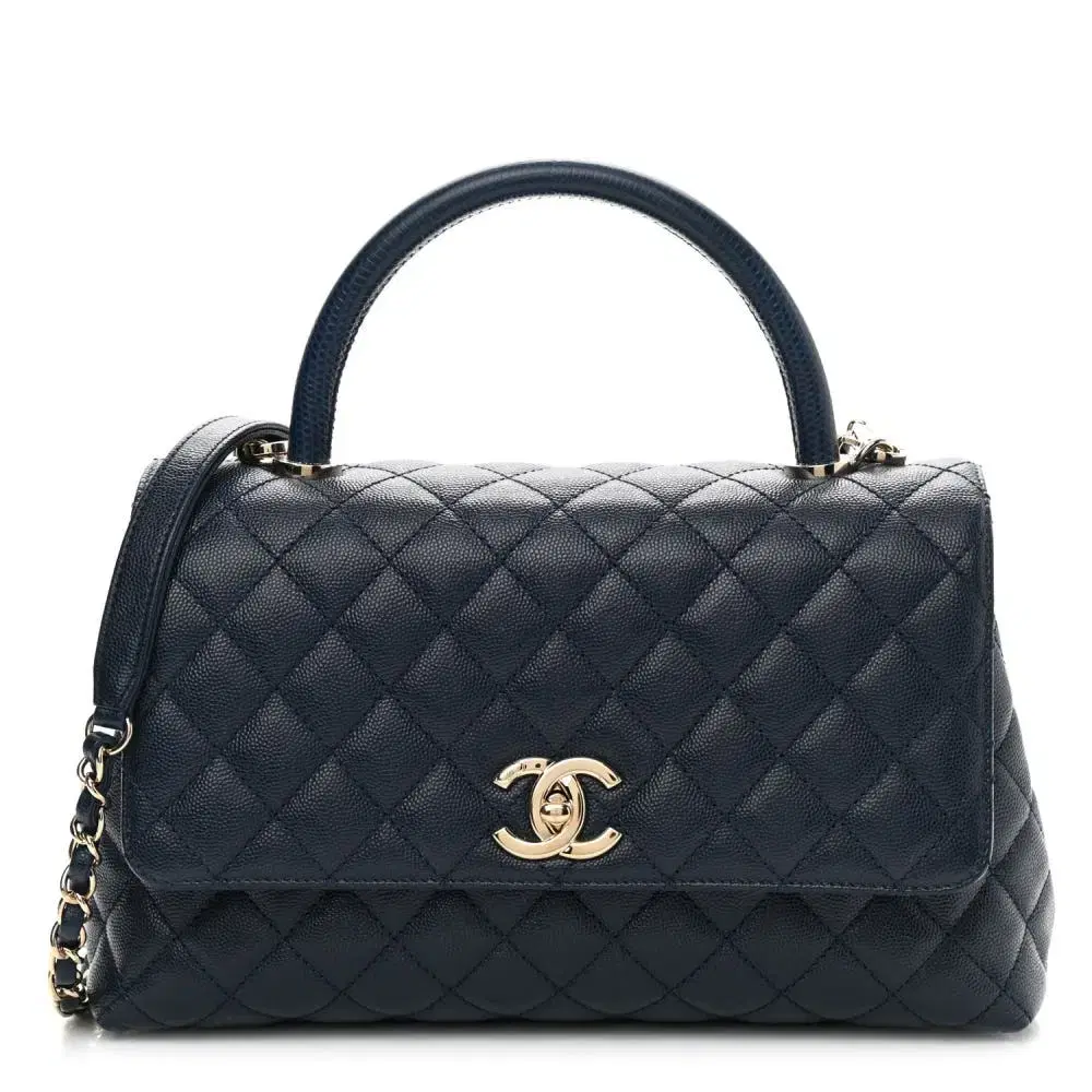 CHANEL COCO HANDLE MIDI NAVY CHAMPAGNE GOLD