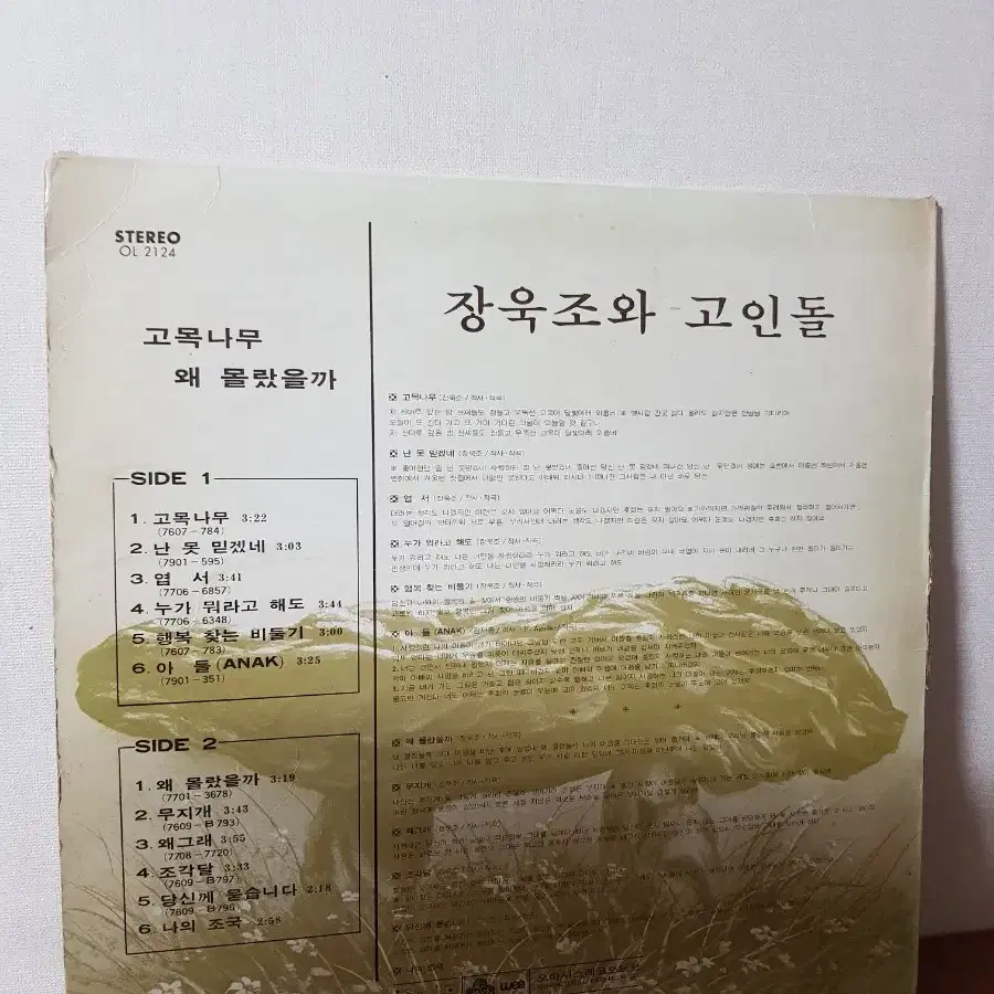 장욱조와 고인돌 1979년 가요엘피 바이닐 vinyl 7080가요lp