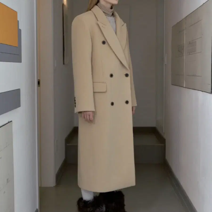 시눈 더블코트 버터 DOUBLE BREASTED LONG COAT (BU