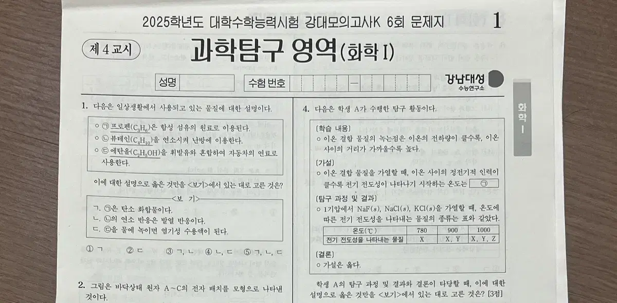 2025 Kang Dae Mock Exam K Kang Dae K Chemistry 1 Chemistry 1