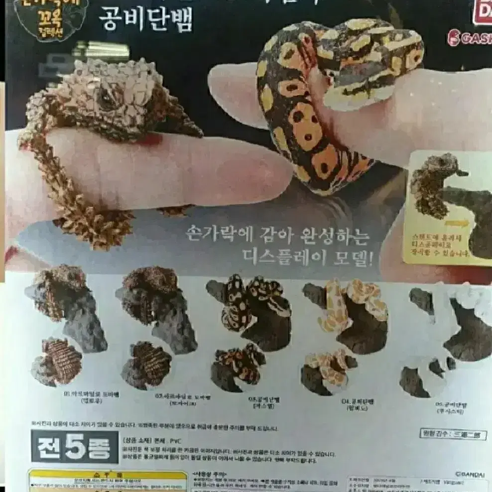 생물대도감 손가락에 꼬옥 갑옷 도마뱀과 공비단뱀 캡슐토이 갸차 뽑기 일본