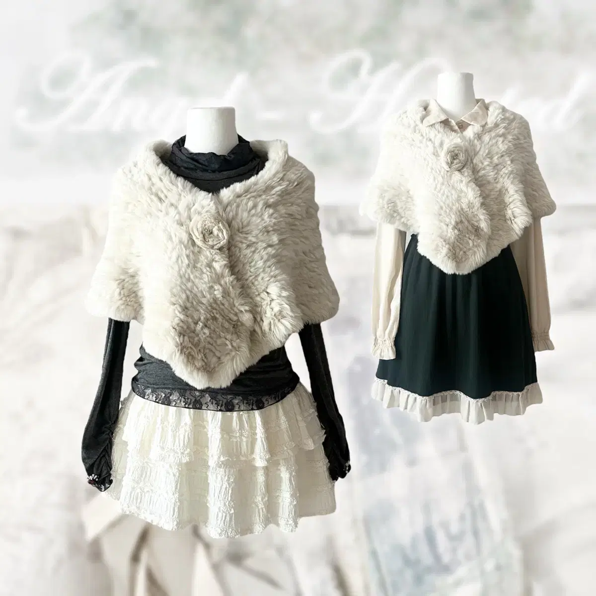 Rabbit fur pale cream cape