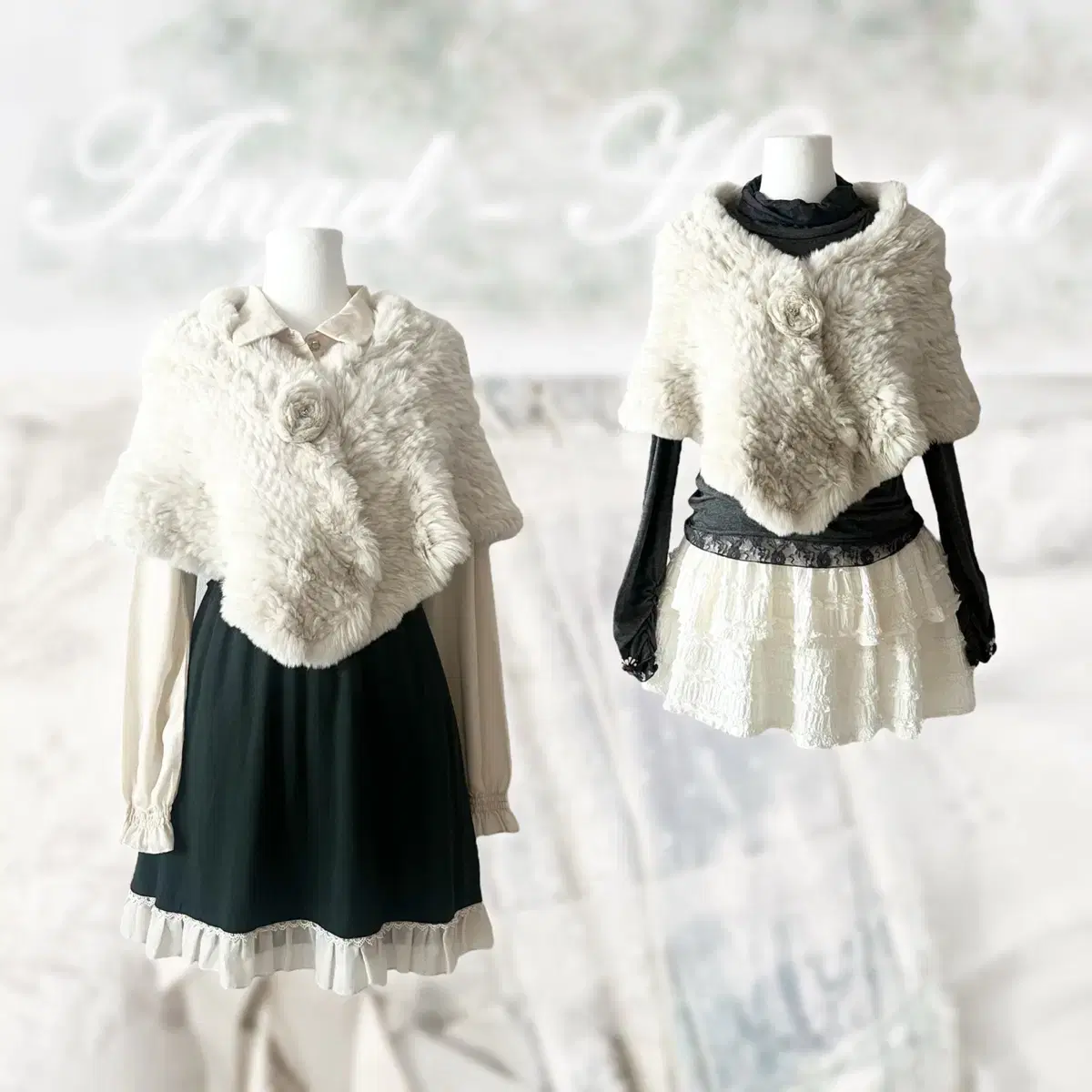 Rabbit fur pale cream cape