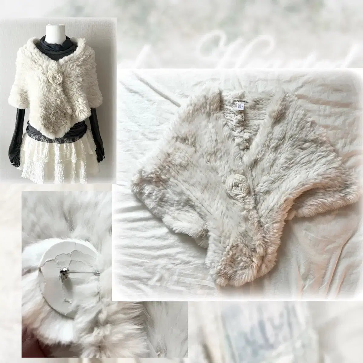 Rabbit fur pale cream cape