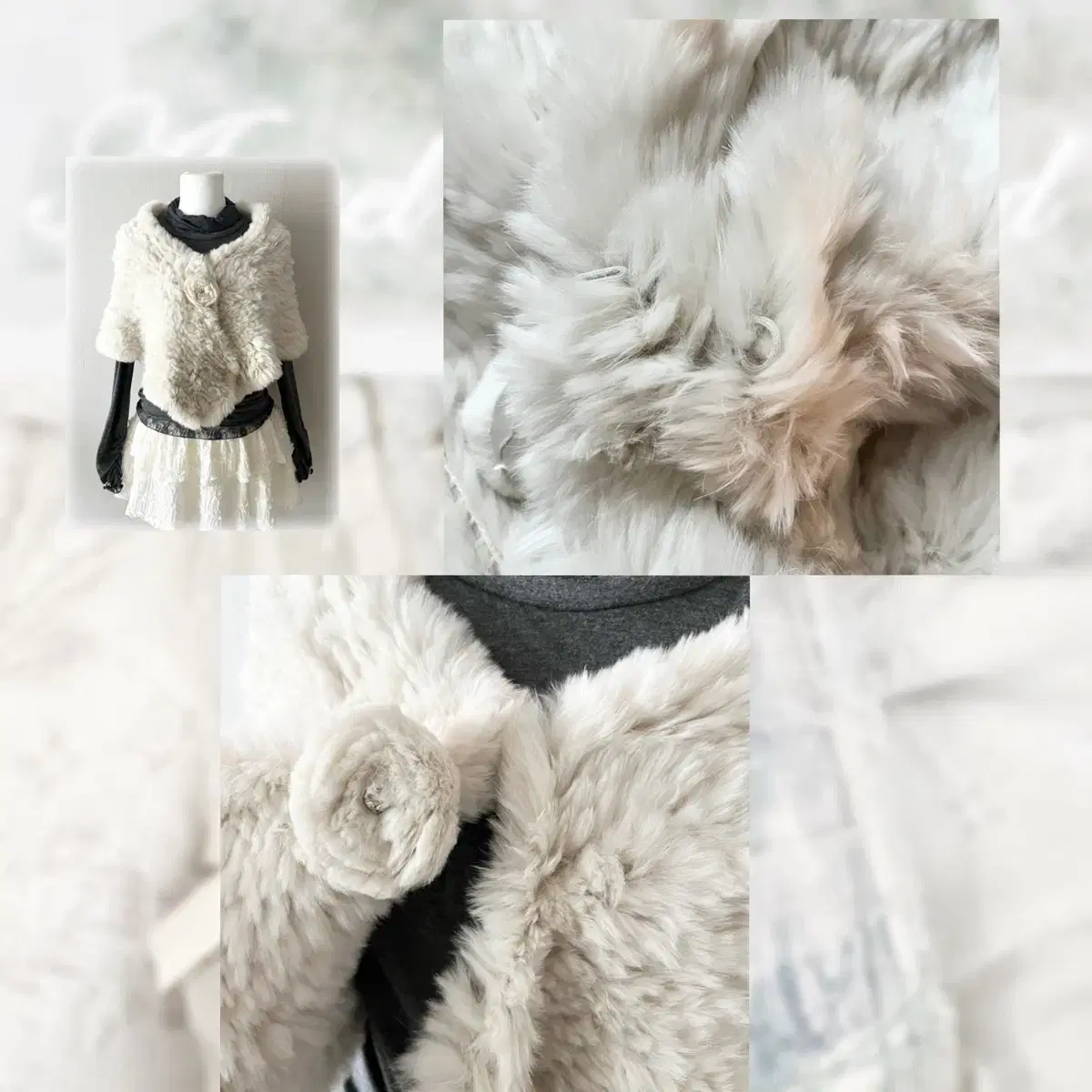 Rabbit fur pale cream cape