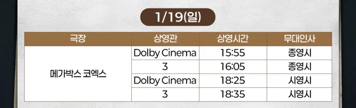 1/19(일) 코엑스 하얼빈 무대인사 통로 연석 정가 이하 양도