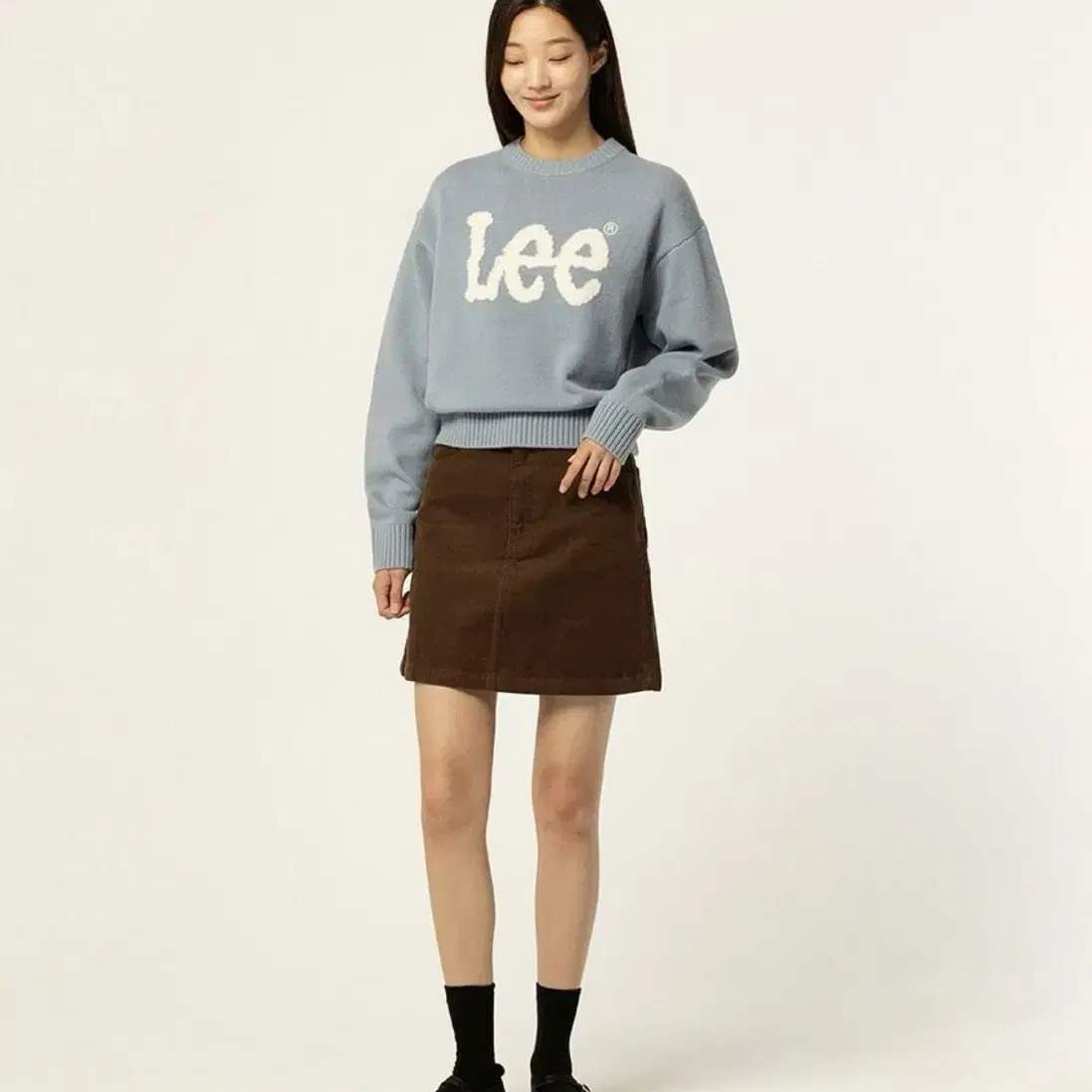 리 lee 브라운 초코 코듀로이 스커트