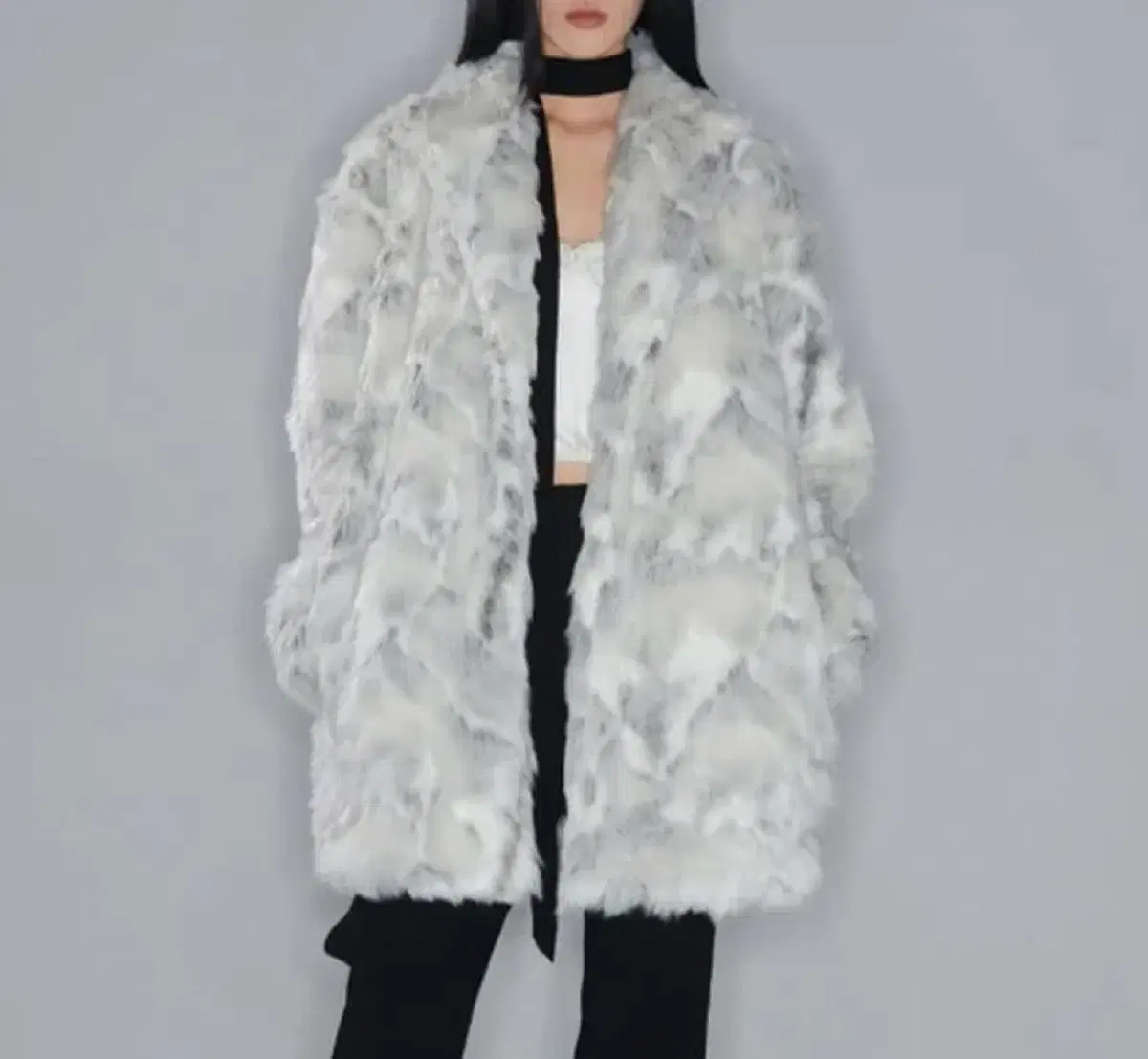 Nache Jacquard Faux Fur jacket coat