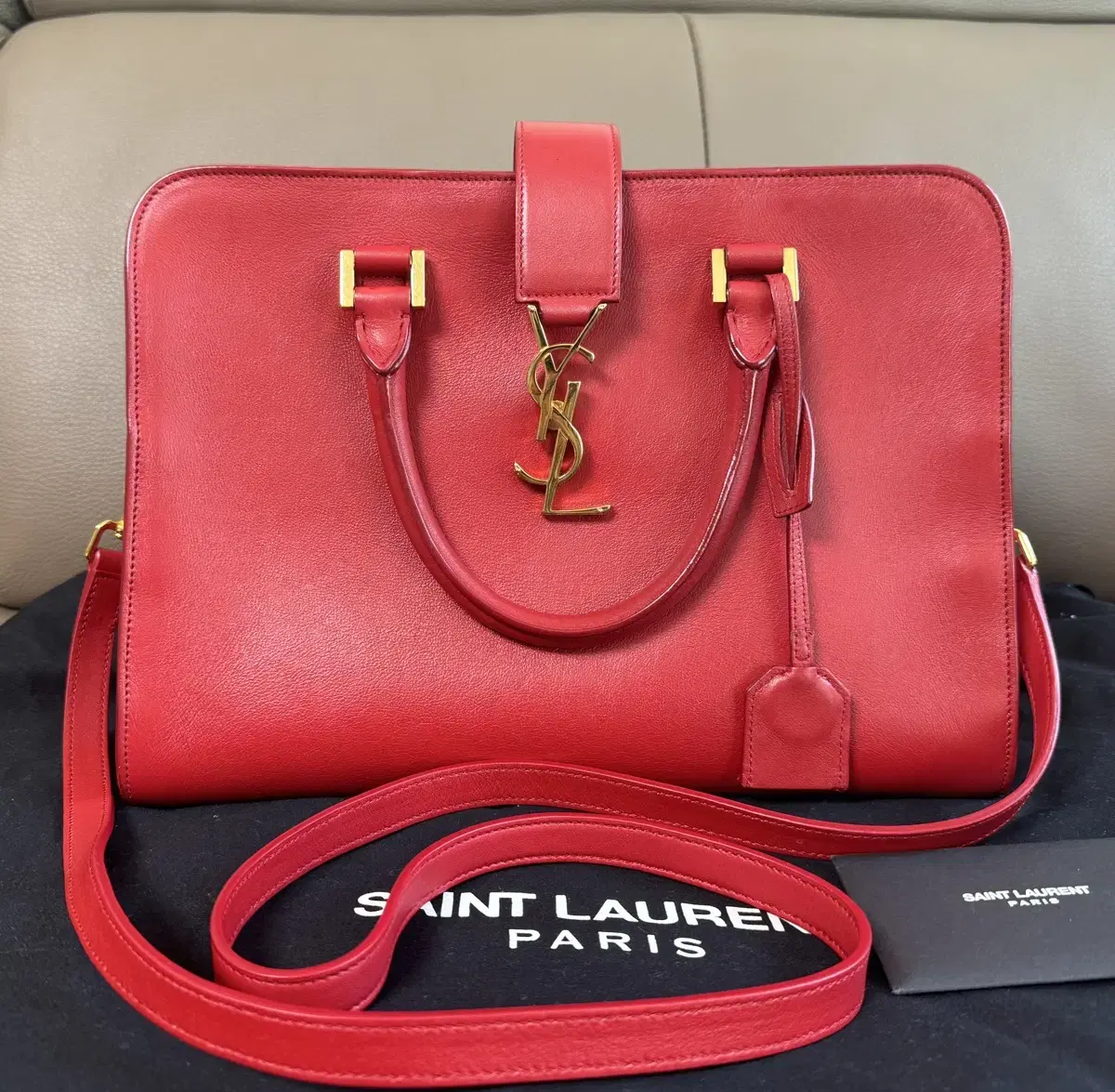 Saint Laurent Cabas Top Handle Tote Shoulder Bag Small Red