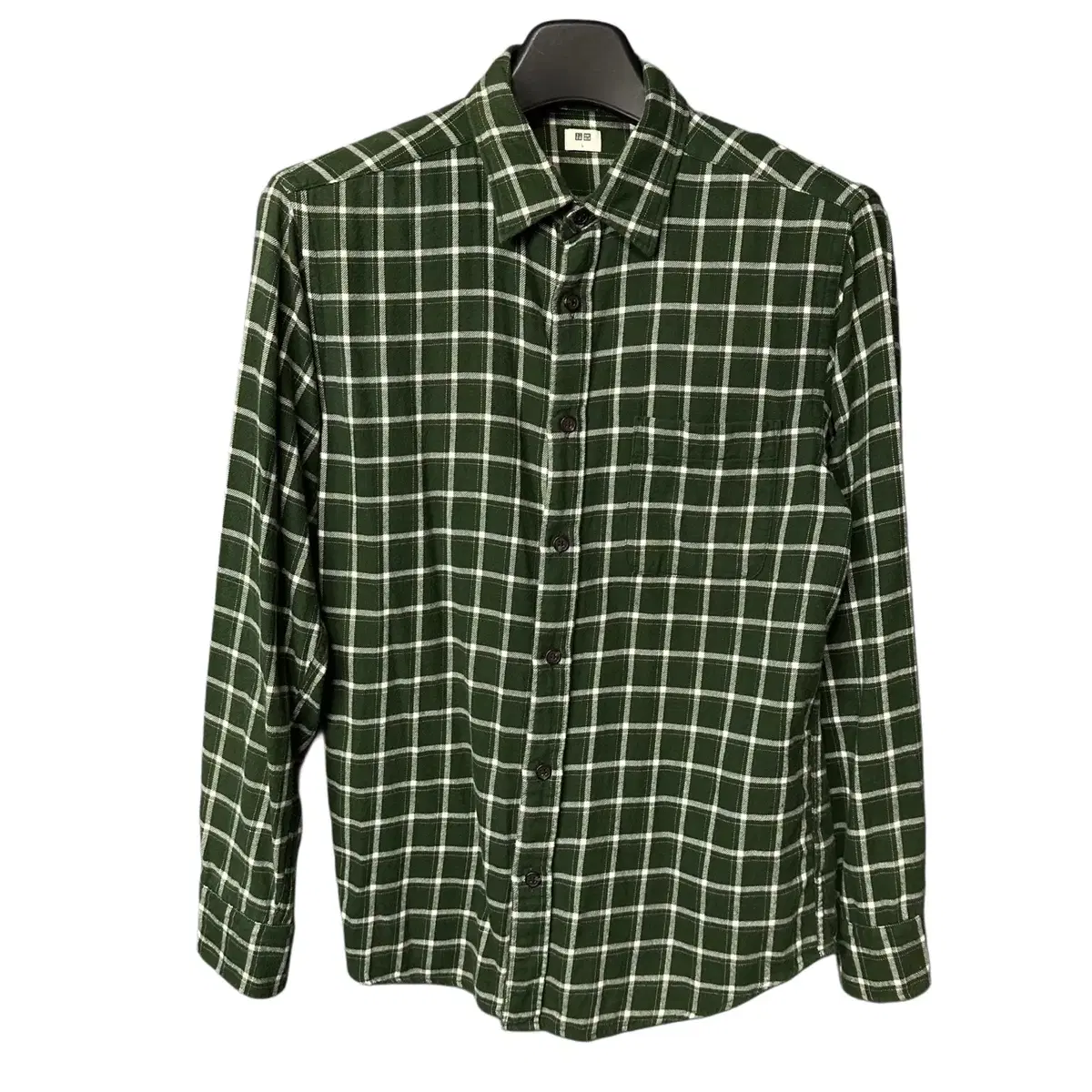 L UNIQLO Green Check Shirt Men's Short Sleeve Shirt