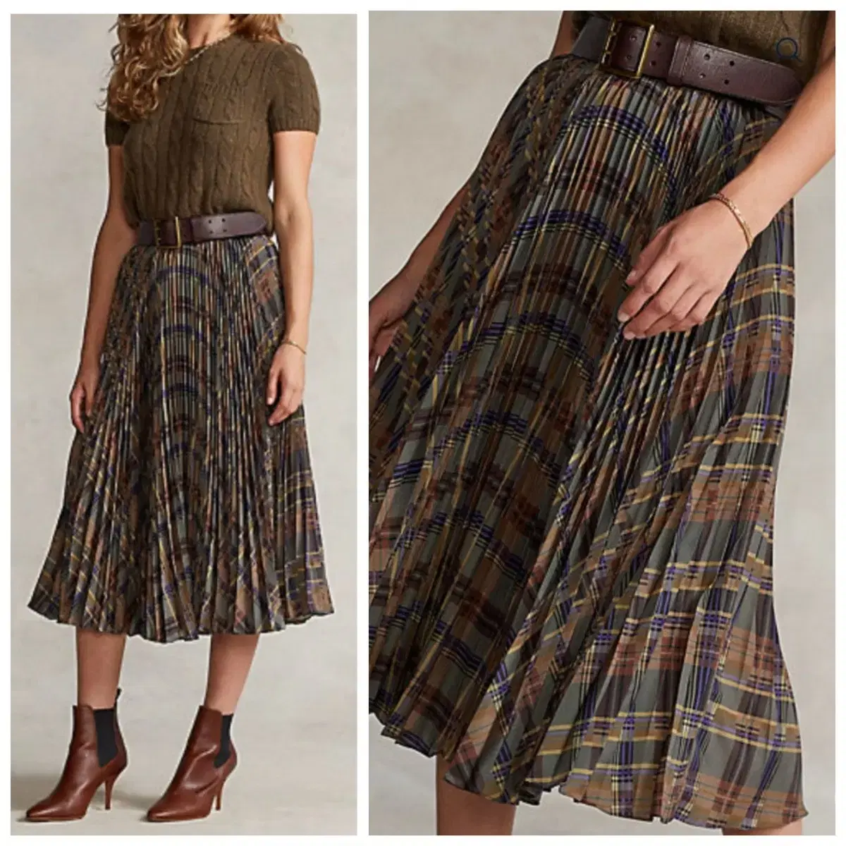 폴로랄프로렌 Plaid Pleated Midi Skirt