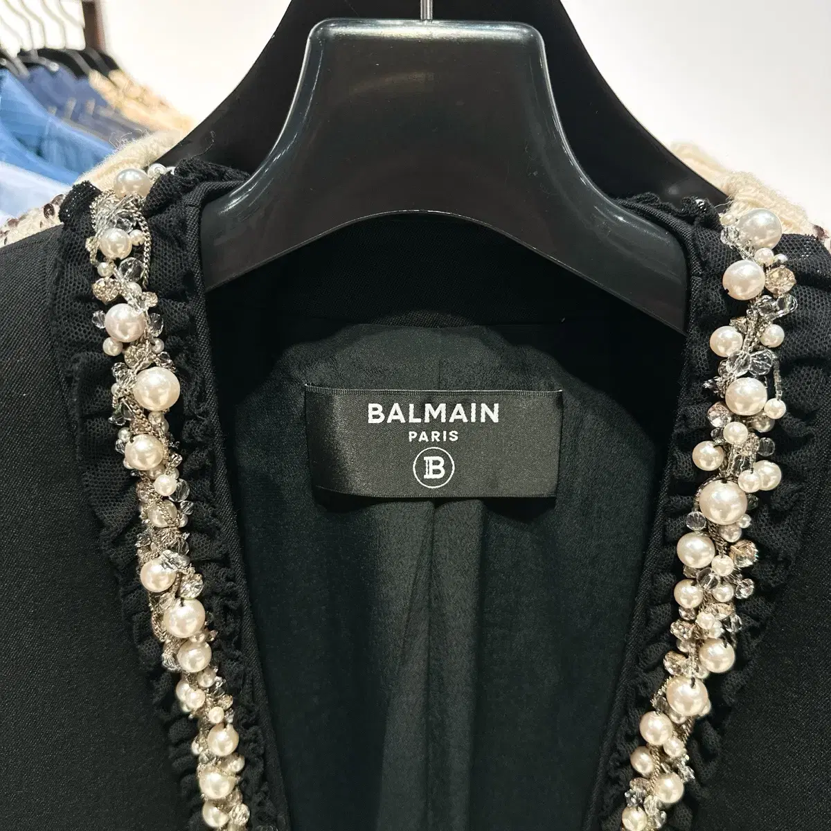 (정품/새상품) BALMAIN 발망 여성 블랙 펄 울 자켓 블레이저