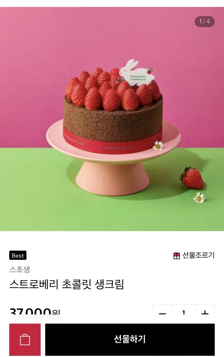 투썸 스트로베리 초콜릿 생크림 케이크