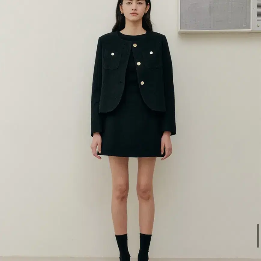 엽페 ROUND TWEED SKIRT_BLACK