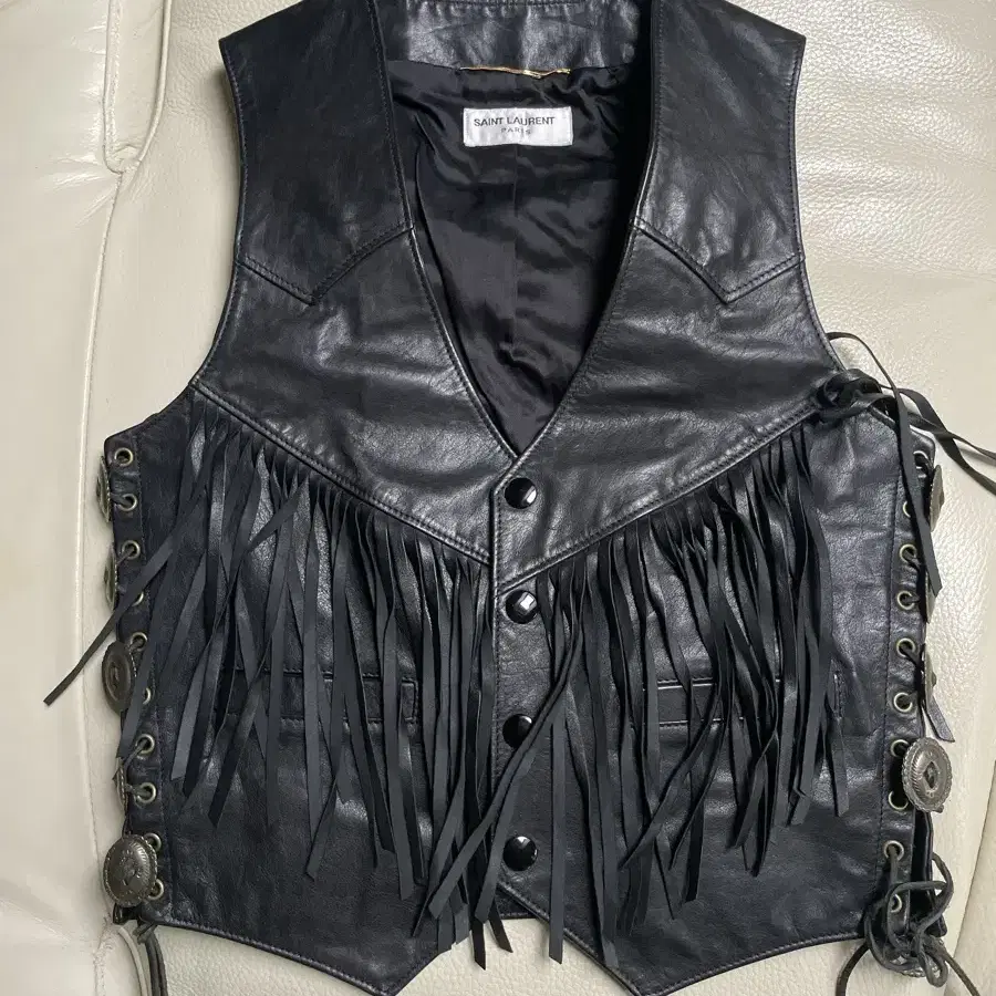 정품 Saint Laurent Fringe Leather Vest 생로랑