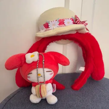 마이멜로디 빨간색 머리띠 & 봉제 인형 키링 세트