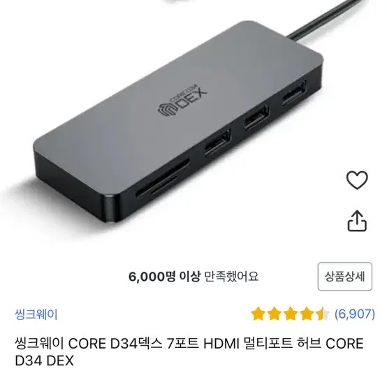 씽크웨이 CORE D34덱스 7포트 HDMI 멀티포트 허브 CORE D3