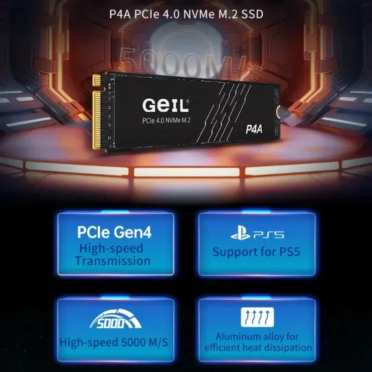 미개봉 GeIL 1TB M.2 PCle4 5000MB/s SSD 게이밍용