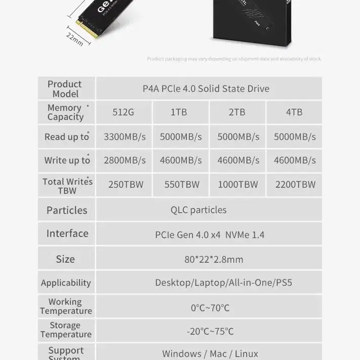 미개봉 GeIL 1TB M.2 PCle4 5000MB/s SSD 게이밍용