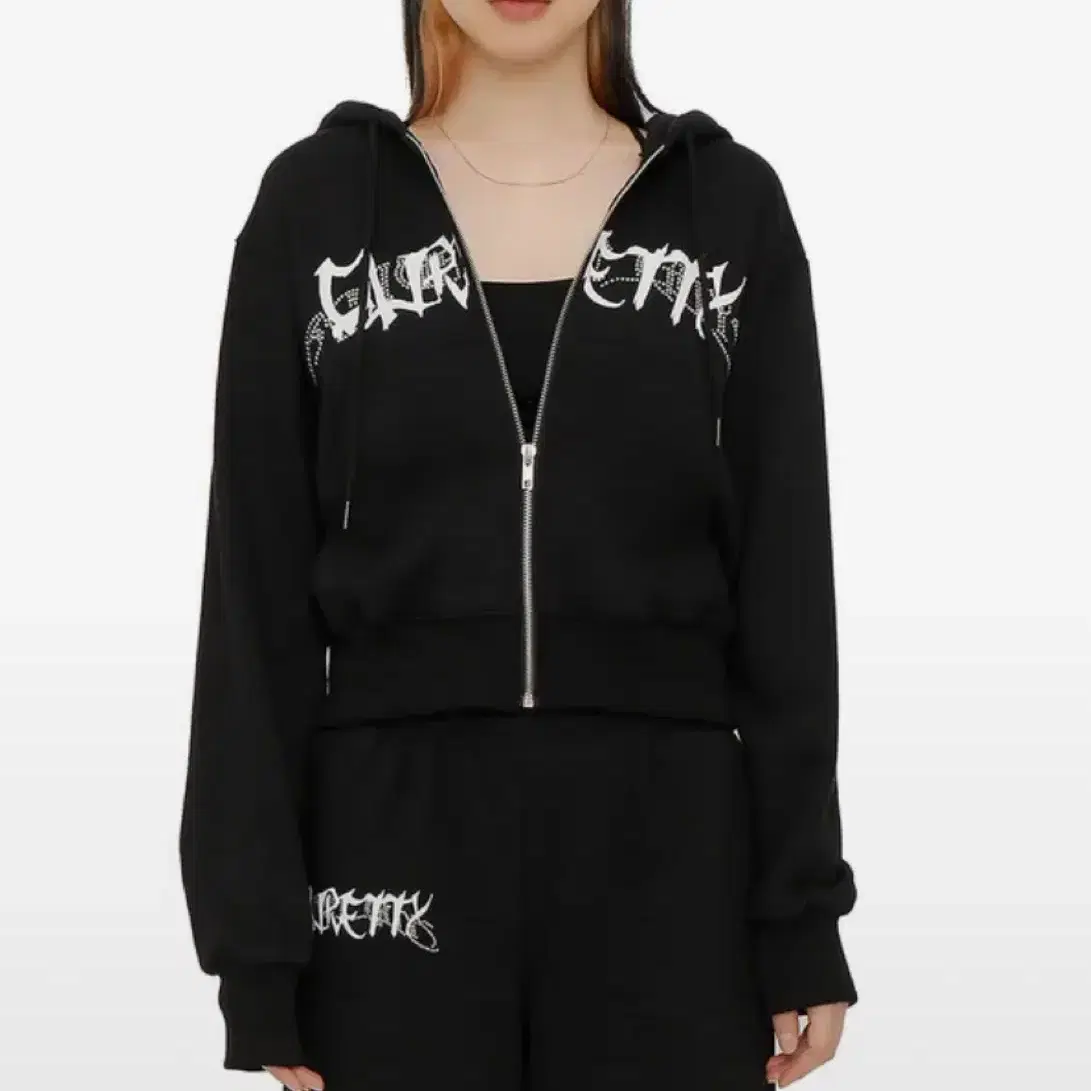 큐리티 후드집업 블랙 C RHINESTONE HOODIE JUMPER