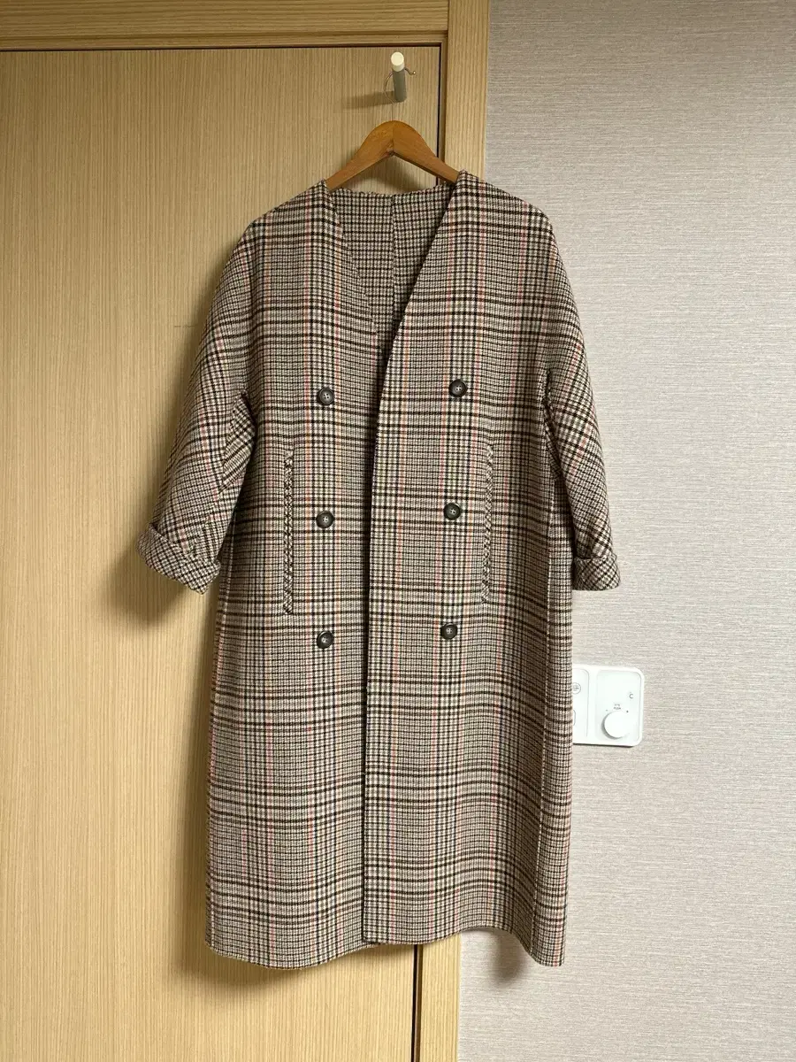 Women's check coat 100% wool