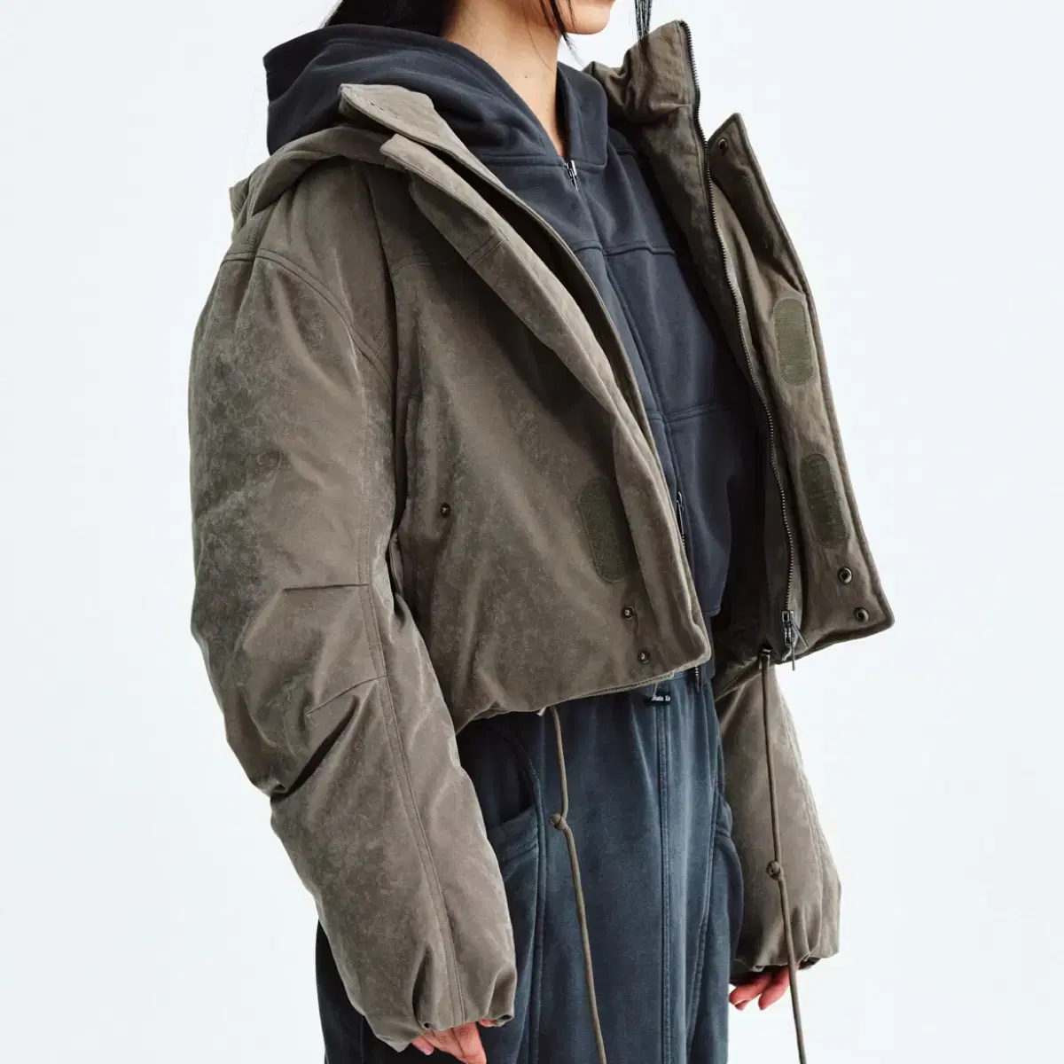 마뗑킴 워싱패딩 LAYERED HOODY BOMBER DOWN