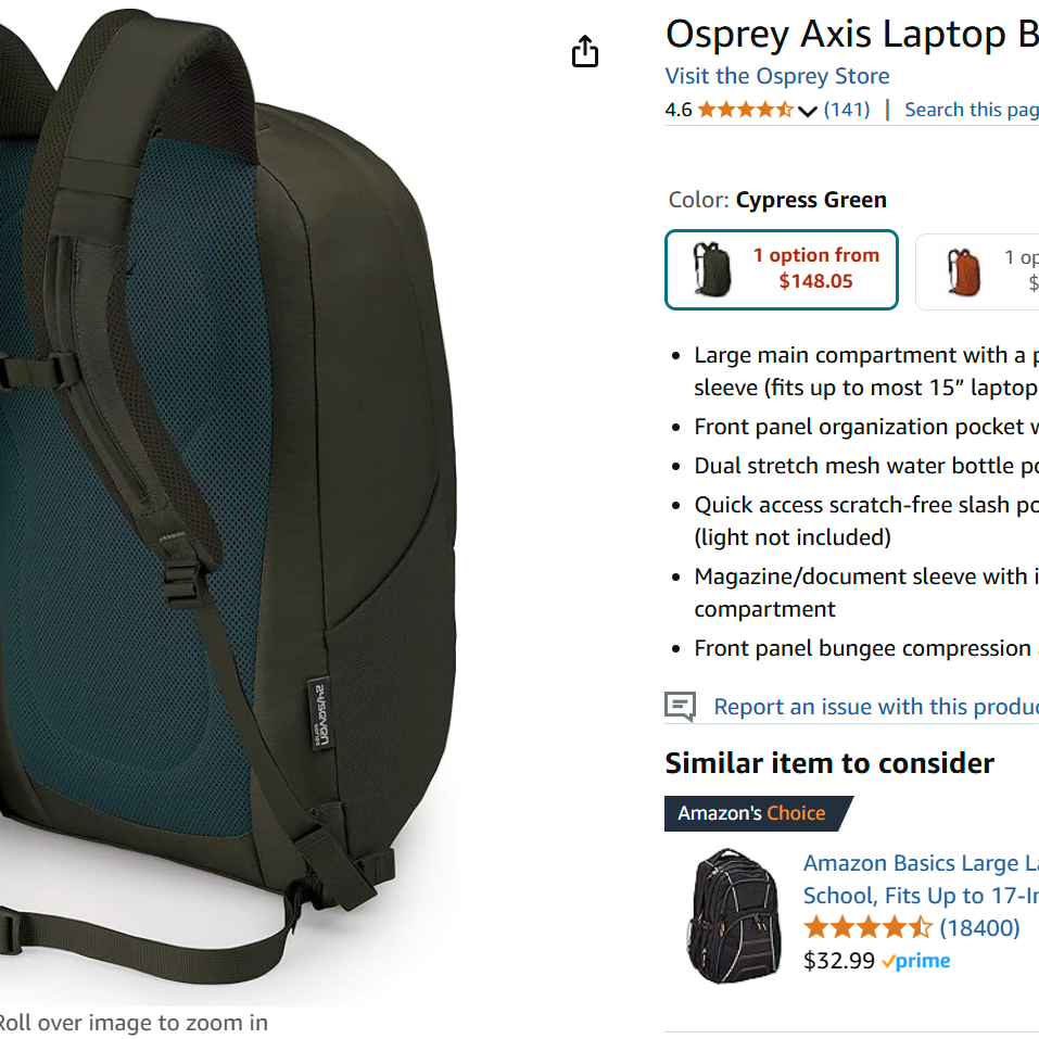 오스프레이 랩탑 백팩 Osprey Axis Laptop backpack