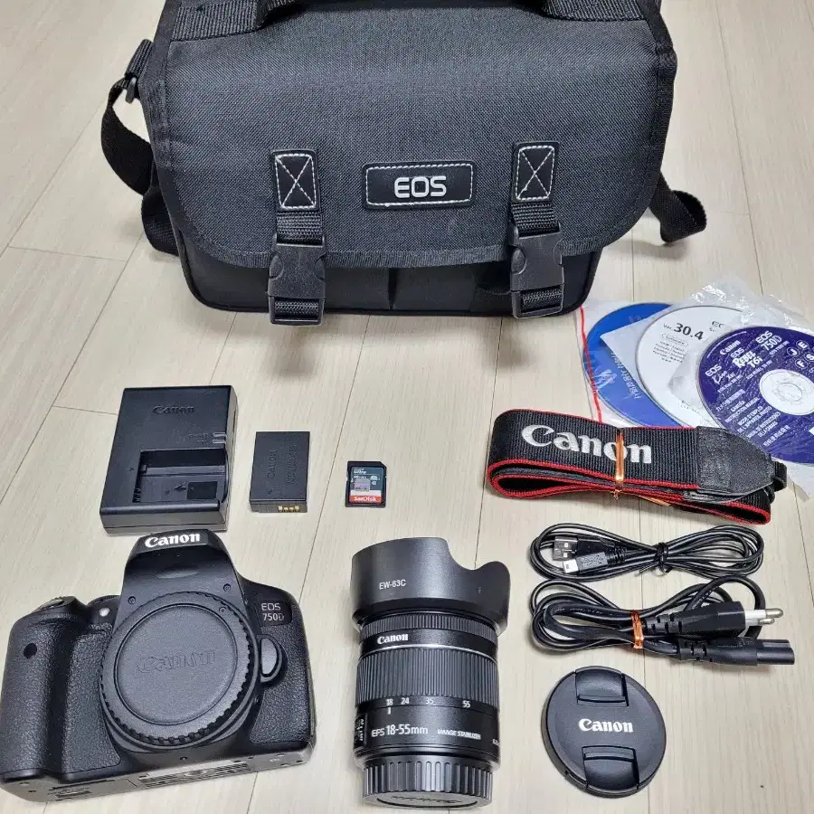 캐논 카메라 EOS 750D 와 18-55 STM 렌즈 세트