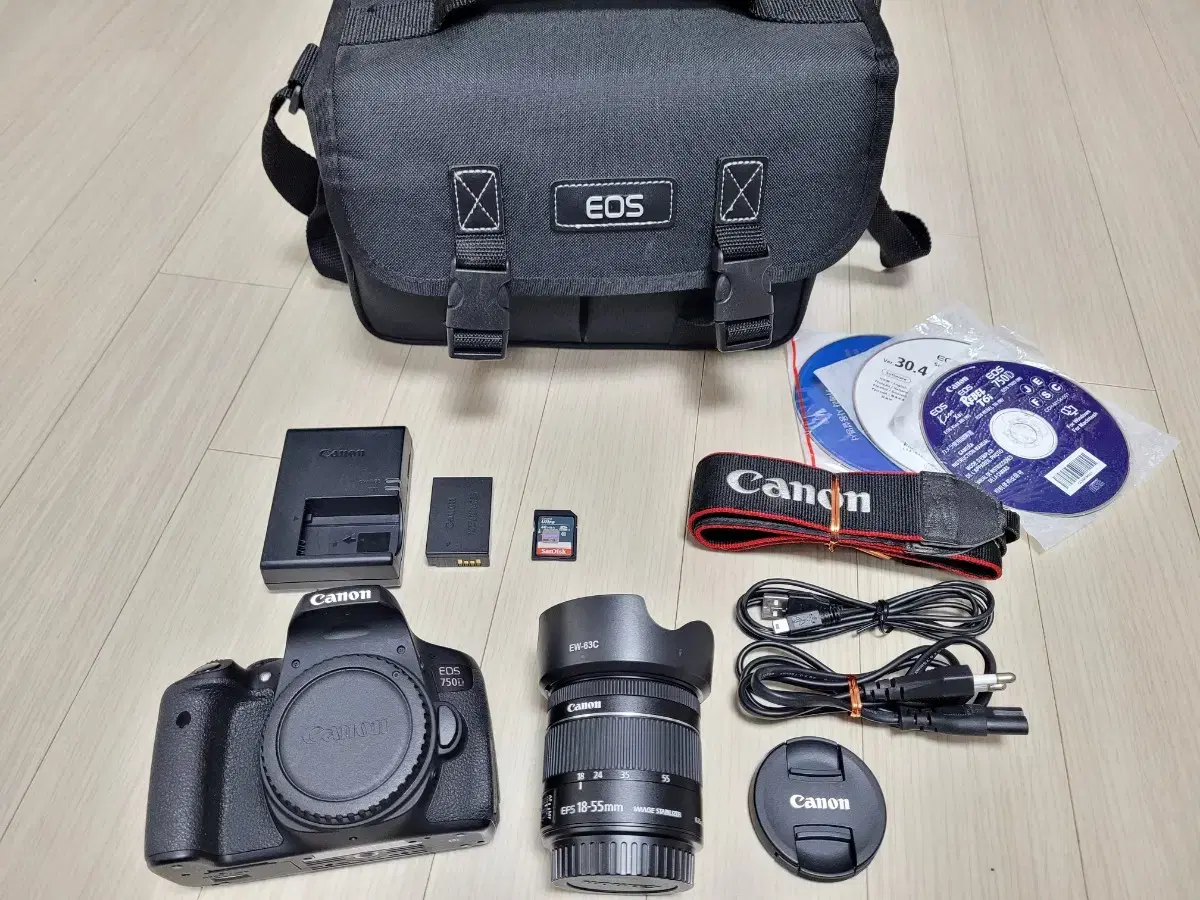 캐논 카메라 EOS 750D 와 18-55 STM 렌즈 세트