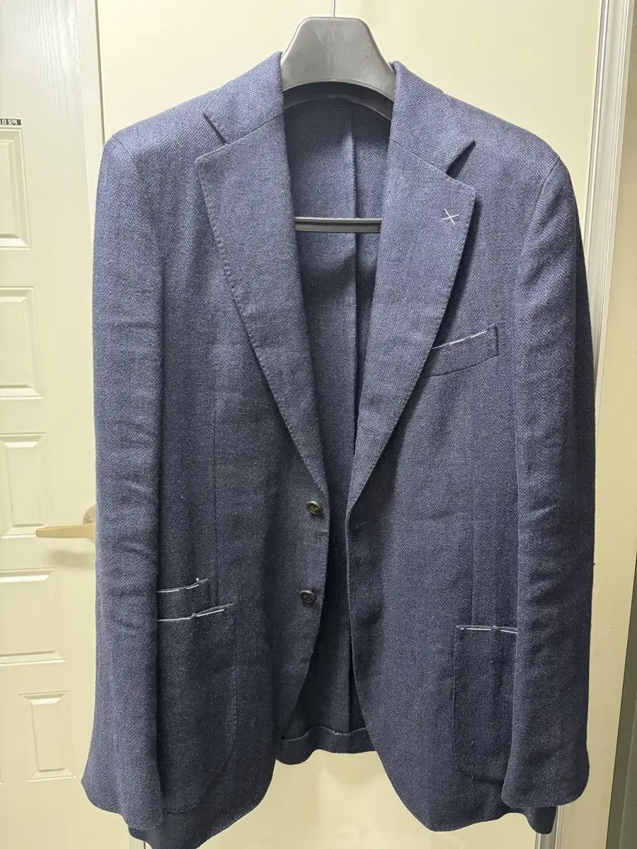 Drake's mid blue herringbone jacket