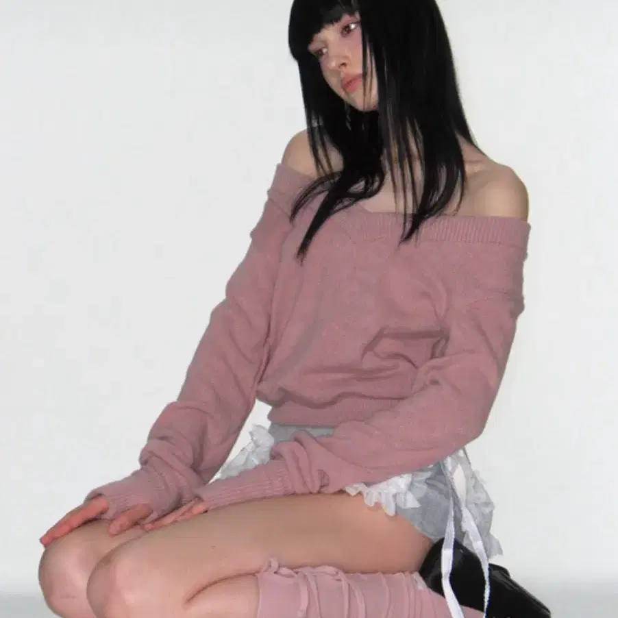 크랭크 RIBBON WARMER V-NECK KNITWEAR_PINK 리