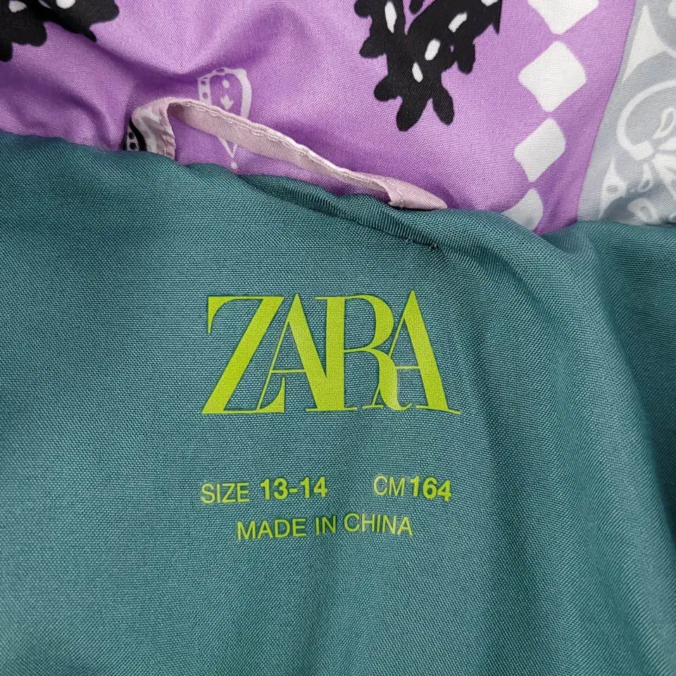 ZARA 자라 핑크 멀티컬러 페이즐리 에스닉패턴 후드 패디드 폴리 솜 패