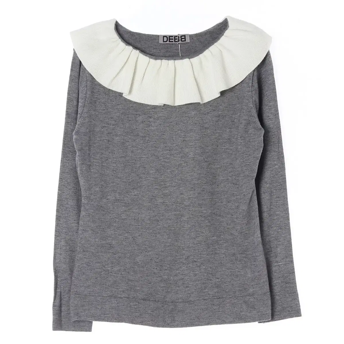 (New Product) [S] Deep Ruffle Neck Gray Long Sleeve T-Shirt