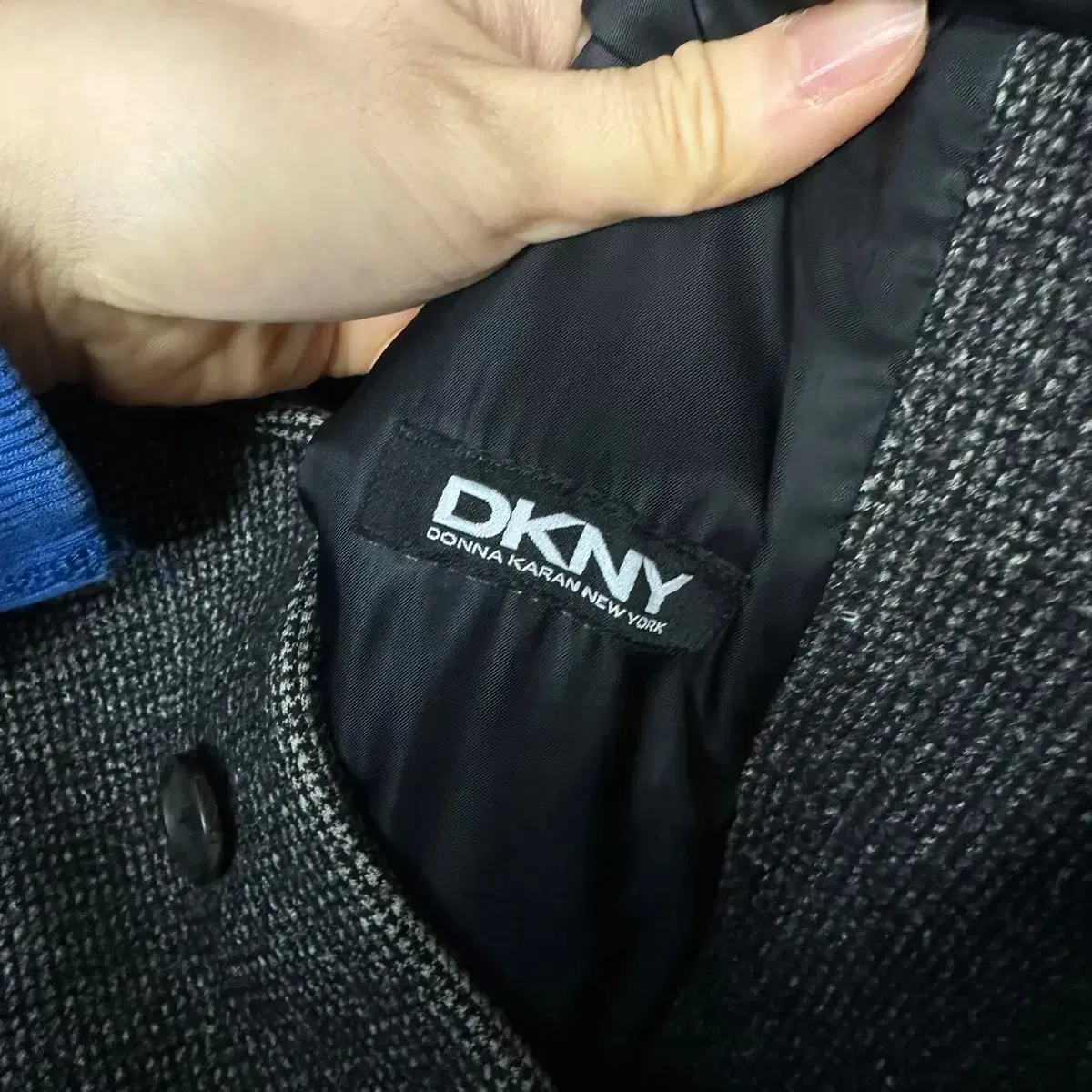 M DKNY 차콜 패턴 울 싱글 코트