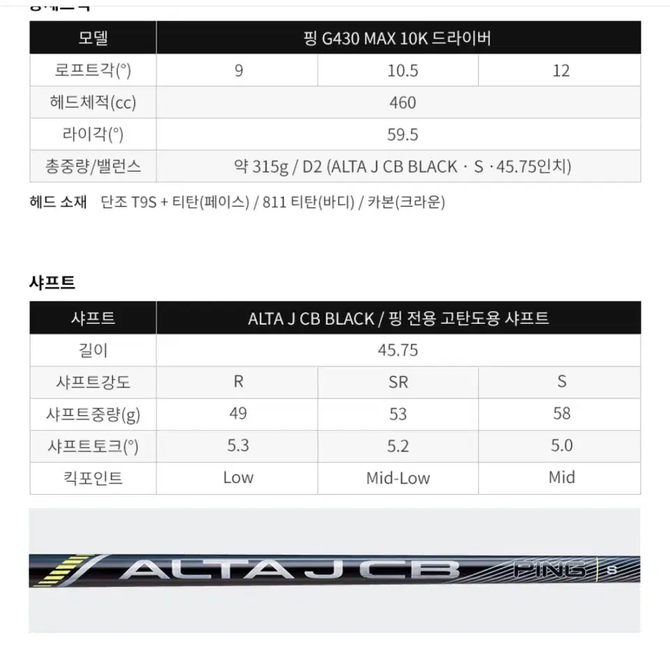 핑 g430 10k 9도 S 드라이버