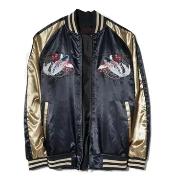 스카잔 XL 수베니어 자수 블루종 잉어 자수 자켓 / NAVY