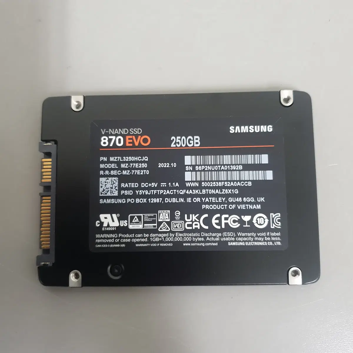 [무료배송] 중고 삼성 870 EVO 250GB SSD SATA