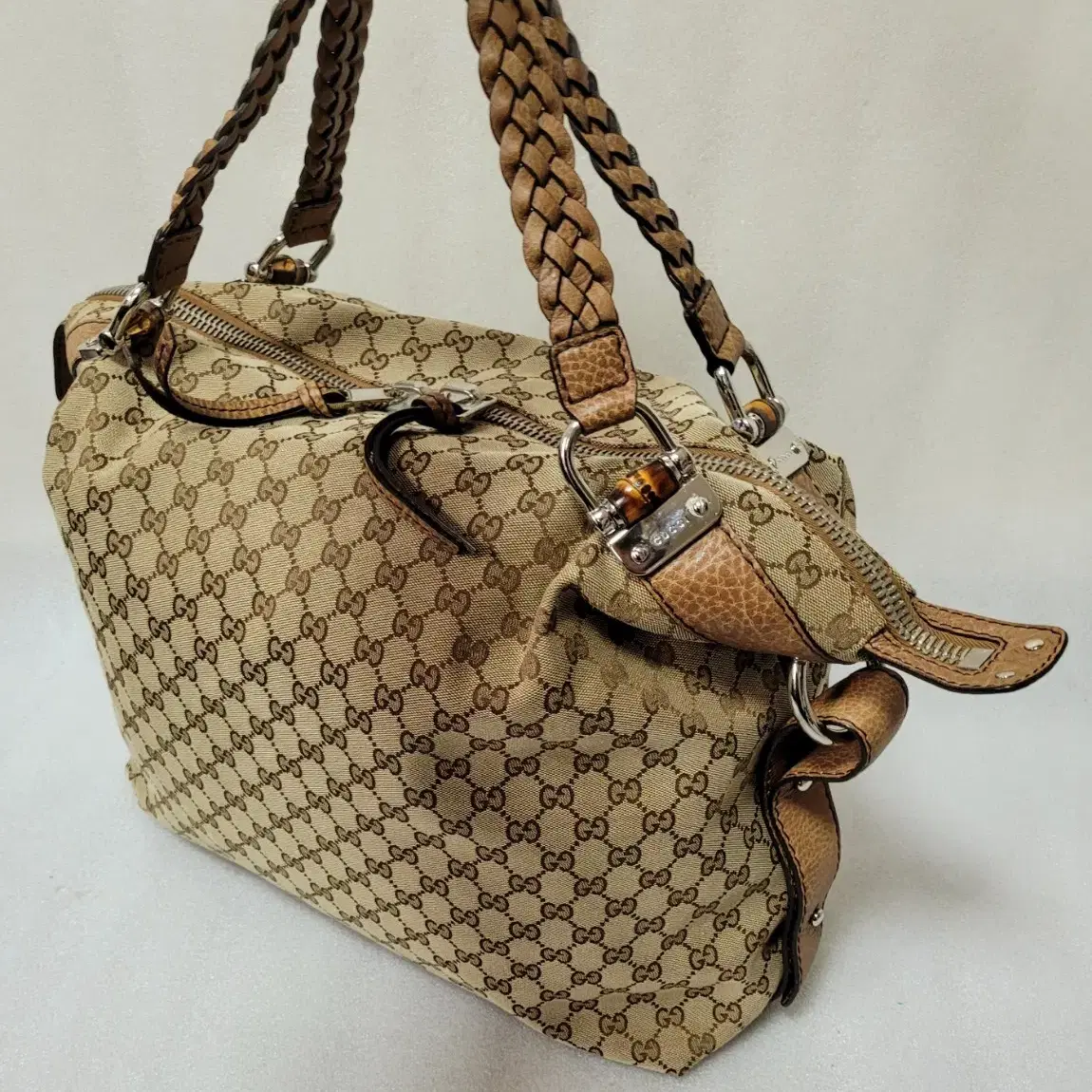 구찌 GUCCI Bamboo Bar GG Canvas Large Bag