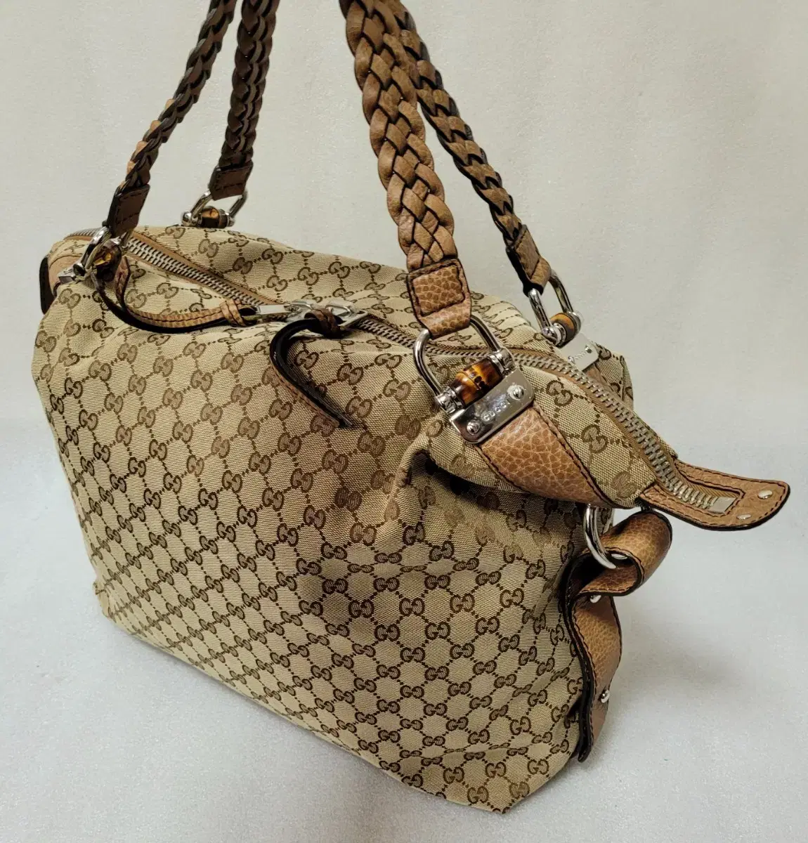 구찌 GUCCI Bamboo Bar GG Canvas Large Bag