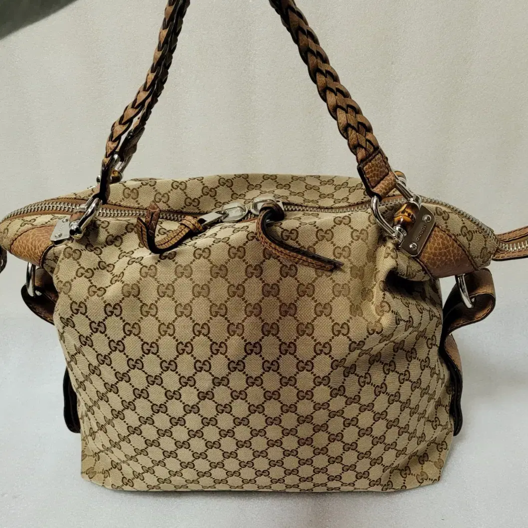 구찌 GUCCI Bamboo Bar GG Canvas Large Bag