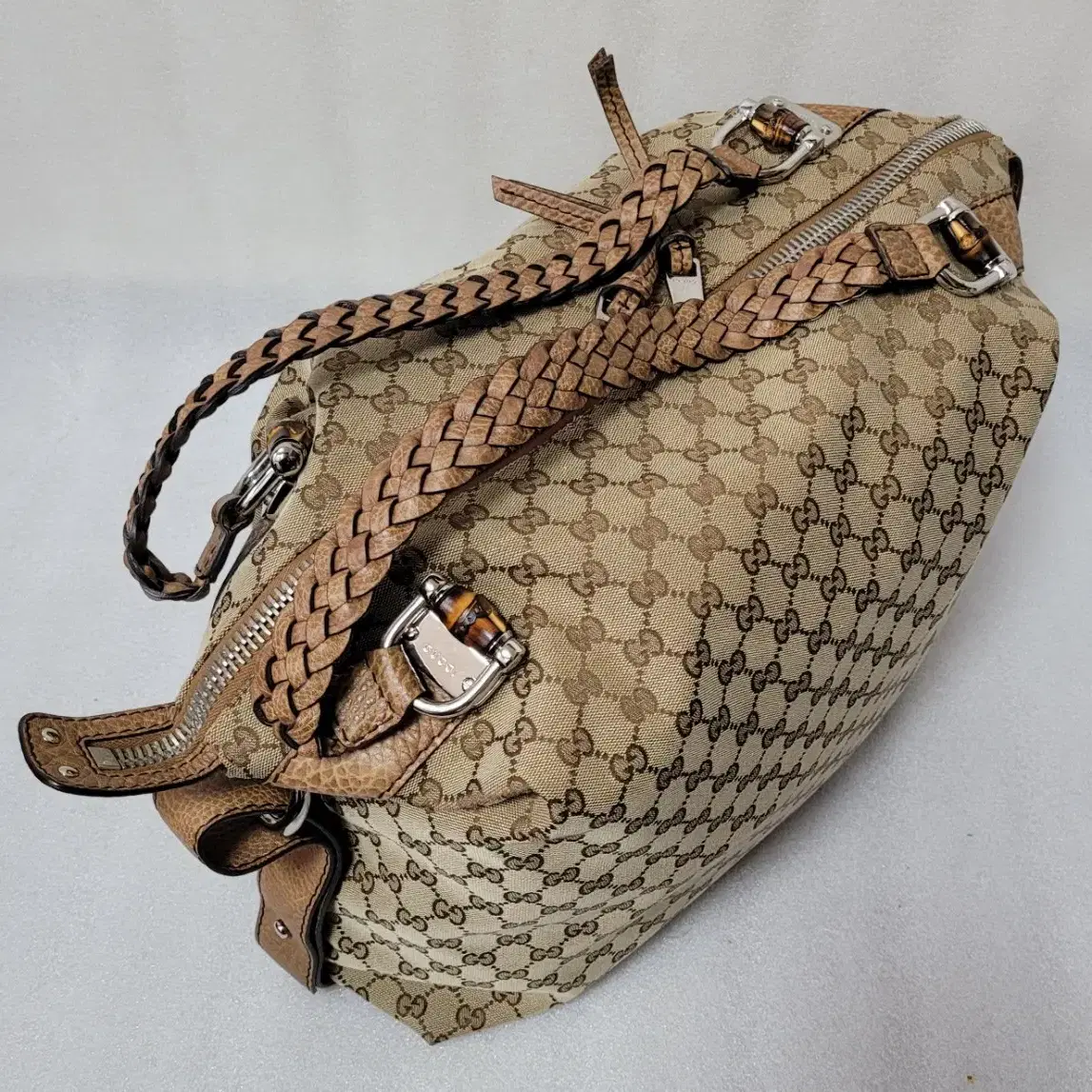 구찌 GUCCI Bamboo Bar GG Canvas Large Bag