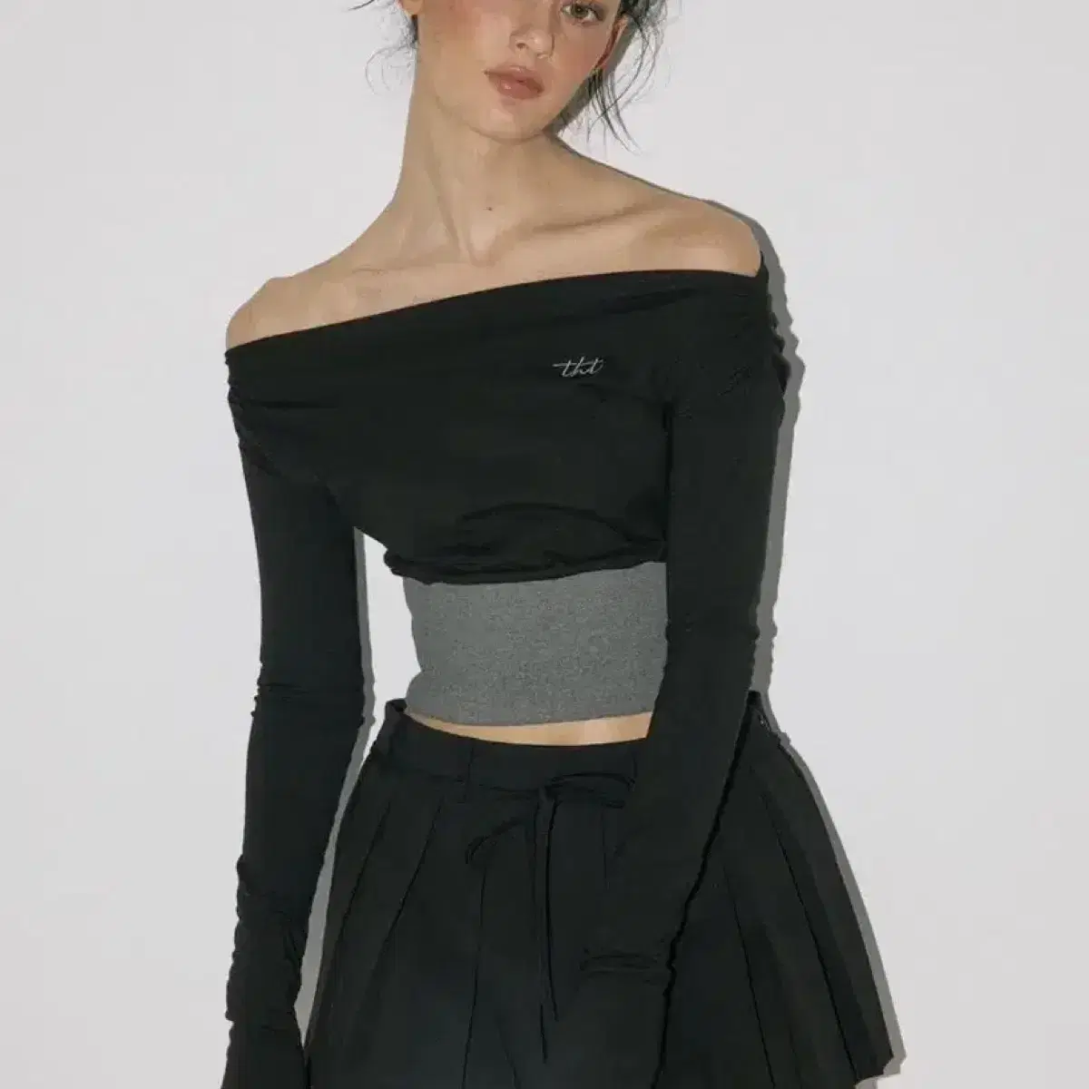 쓰리타임즈 Rib off-shoulder top s (가격내림x)