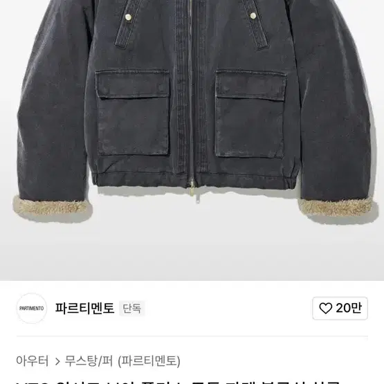 파르티멘토 VTG 워시드 보아 플리스 무톤 자켓 블루쉬 차콜 L