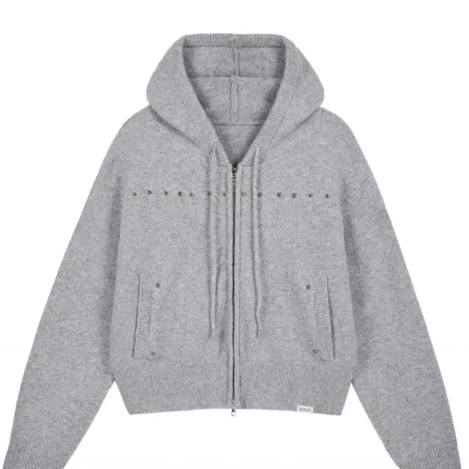 락케이크 studded knit hood zip up-gray